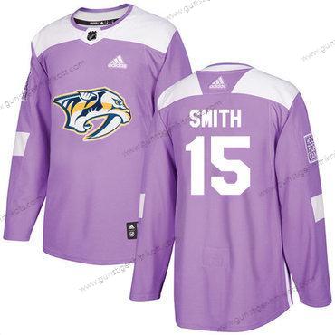 Adidas Herren Nashville Predators #15 Craig Smith Authentisch Bekämpft Krebs Strickerei NHL Trikots – Lila