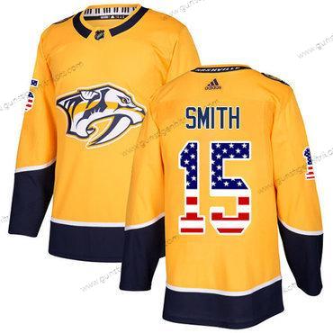 Adidas Herren Nashville Predators #15 Craig Smith Heimtrikots Authentisch USA Flag Strickerei NHL Trikots – Gelb