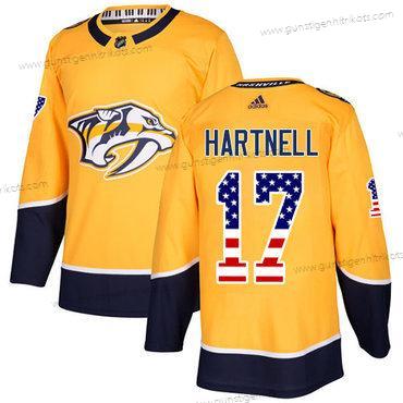 Adidas Herren Nashville Predators #17 Scott Hartnell Heimtrikots Authentisch USA Flag Strickerei NHL Trikots – Gelb