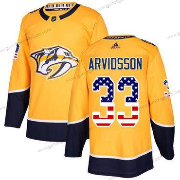 Adidas Herren Nashville Predators #33 Viktor Arvidsson Heimtrikots Authentisch USA Flag Strickerei NHL Trikots – Gelb