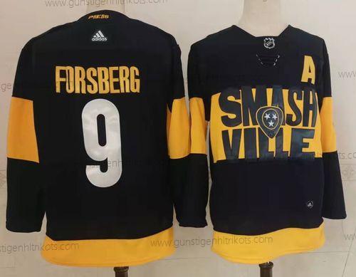 Adidas Herren Nashville Predators #9 Filip Forsberg 2022 Stadium Series Strickerei NHL Trikots – Schwarz