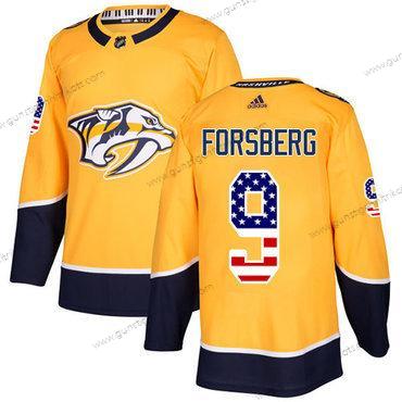 Adidas Herren Nashville Predators #9 Filip Forsberg Heimtrikots Authentisch USA Flag Strickerei NHL Trikots – Gelb