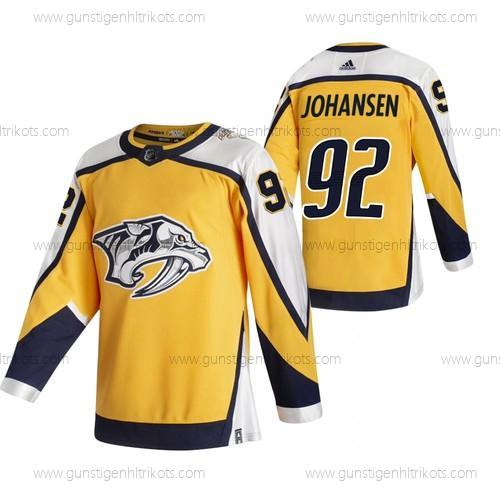 Adidas Herren Nashville Predators #92 Ryan Johansen 2020-21 Rückseite Retro ersatzweise NHL Trikots – Gelb