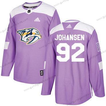 Adidas Herren Nashville Predators #92 Ryan Johansen Authentisch Bekämpft Krebs Strickerei NHL Trikots – Lila