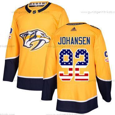 Adidas Herren Nashville Predators #92 Ryan Johansen Heimtrikots Authentisch USA Flag Strickerei NHL Trikots – Gelb