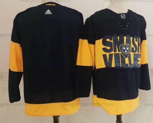 Adidas Herren Nashville Predators Leer 2022 Stadium Series Strickerei NHL Trikots – Schwarz