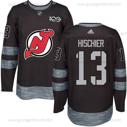 Adidas Herren New Jersey Devils #13 Nico Hischier 1917-2017 100th Jahrestag Strickerei NHL Trikots – Schwarz