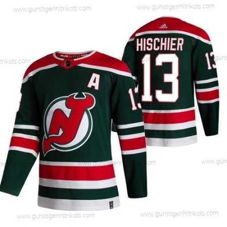 Adidas Herren New Jersey Devils #13 Nico Hischier 2020-21 Rückseite Retro ersatzweise NHL Trikots – Grün