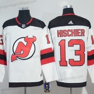 Adidas Herren New Jersey Devils #13 Nico Hischier Road Authentisch Strickerei NHL Trikots – Weiß