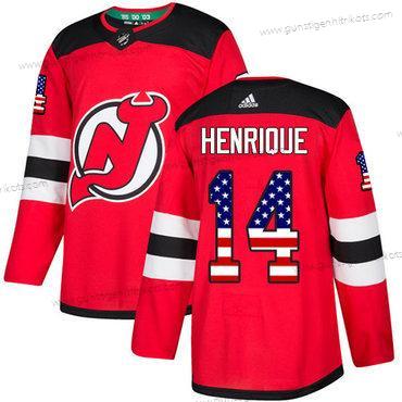 Adidas Herren New Jersey Devils #14 Adam Henrique Heimtrikots Authentisch USA Flag Strickerei NHL Trikots – Rot