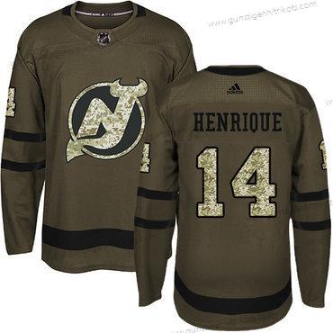 Adidas Herren New Jersey Devils #14 Adam Henrique Salute to Service Strickerei NHL Trikots – Grün