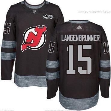 Adidas Herren New Jersey Devils #15 Langenbrunner 1917-2017 100th Jahrestag Strickerei NHL Trikots – Schwarz