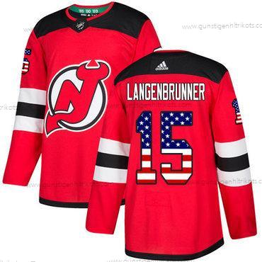 Adidas Herren New Jersey Devils #15 Langenbrunner Heimtrikots Authentisch USA Flag Strickerei NHL Trikots – Rot