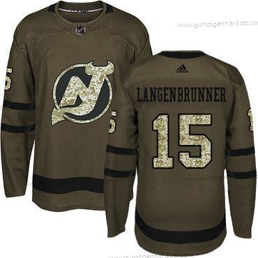 Adidas Herren New Jersey Devils #15 Langenbrunner Salute to Service Strickerei NHL Trikots – Grün