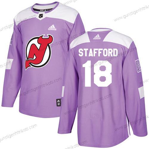 Adidas Herren New Jersey Devils #18 Drew Stafford Authentisch Bekämpft Krebs Strickerei NHL Trikots – Lila