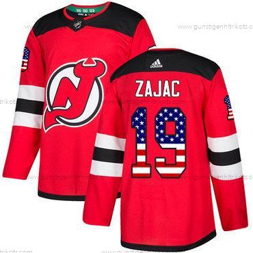 Adidas Herren New Jersey Devils #19 Travis Zajac Heimtrikots Authentisch USA Flag Strickerei NHL Trikots – Rot