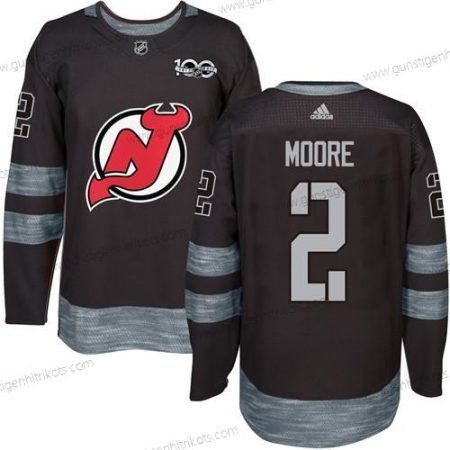 Adidas Herren New Jersey Devils #2 John Moore 1917-2017 100th Jahrestag Strickerei NHL Trikots – Schwarz