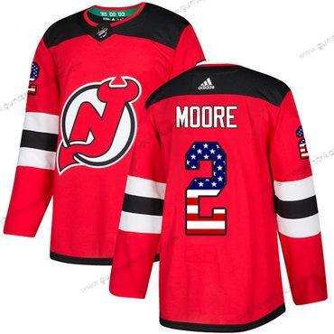 Adidas Herren New Jersey Devils #2 John Moore Heimtrikots Authentisch USA Flag Strickerei NHL Trikots – Rot