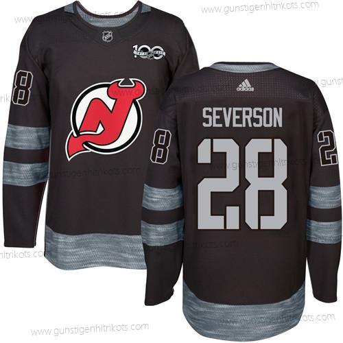 Adidas Herren New Jersey Devils #28 Damon Severson 1917-2017 100th Jahrestag Strickerei NHL Trikots – Schwarz