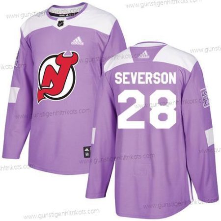 Adidas Herren New Jersey Devils #28 Damon Severson Authentisch Bekämpft Krebs Strickerei NHL Trikots – Lila