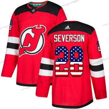 Adidas Herren New Jersey Devils #28 Damon Severson Heimtrikots Authentisch USA Flag Strickerei NHL Trikots – Rot