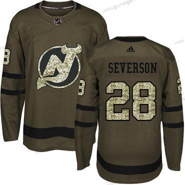 Adidas Herren New Jersey Devils #28 Damon Severson Salute to Service Strickerei NHL Trikots – Grün