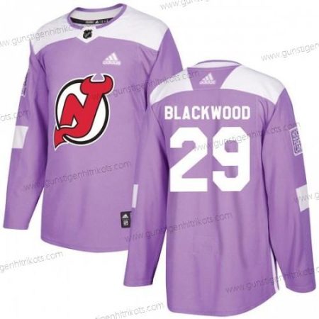 Adidas Herren New Jersey Devils #29 Mackenzie Schwarzwood Authentisch Bekämpft Krebs Praxis Trikots – Lila