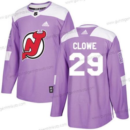 Adidas Herren New Jersey Devils #29 Ryane Clowe Authentisch Bekämpft Krebs Strickerei NHL Trikots – Lila