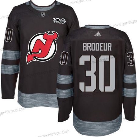 Adidas Herren New Jersey Devils #30 Martin Brodeur 1917-2017 100th Jahrestag Strickerei NHL Trikots – Schwarz