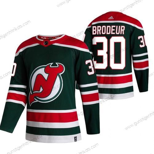 Adidas Herren New Jersey Devils #30 Martin Brodeur 2020-21 Rückseite Retro ersatzweise NHL Trikots – Grün