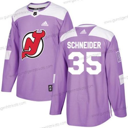 Adidas Herren New Jersey Devils #35 Cory Schneider Authentisch Bekämpft Krebs Strickerei NHL Trikots – Lila