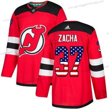 Adidas Herren New Jersey Devils #37 Pavel Zacha Heimtrikots Authentisch USA Flag Strickerei NHL Trikots – Rot