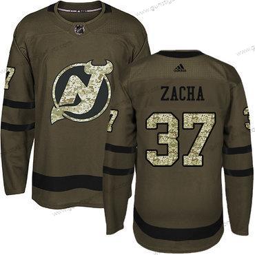 Adidas Herren New Jersey Devils #37 Pavel Zacha Salute to Service Strickerei NHL Trikots – Grün