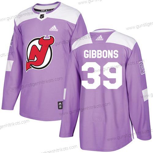 Adidas Herren New Jersey Devils #39 Brian Gibbons Authentisch Bekämpft Krebs Strickerei NHL Trikots – Lila