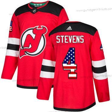 Adidas Herren New Jersey Devils #4 Scott Stevens Heimtrikots Authentisch USA Flag Strickerei NHL Trikots – Rot