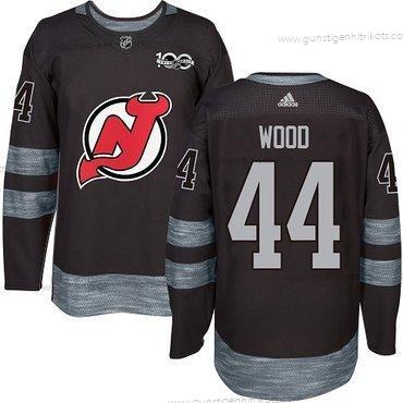 Adidas Herren New Jersey Devils #44 Miles Wood 1917-2017 100th Jahrestag Strickerei NHL Trikots – Schwarz