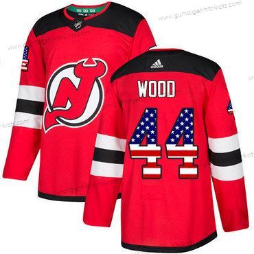 Adidas Herren New Jersey Devils #44 Miles Wood Heimtrikots Authentisch USA Flag Strickerei NHL Trikots – Rot