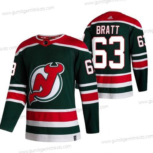 Adidas Herren New Jersey Devils #63 Jesper Bratt 2020-21 Rückseite Retro ersatzweise NHL Trikots – Grün