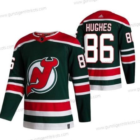 Adidas Herren New Jersey Devils #86 Jack Hughes 2020-21 Rückseite Retro ersatzweise NHL Trikots – Grün