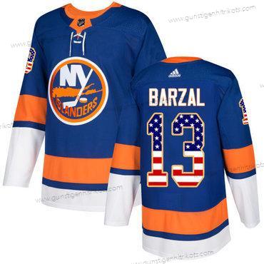 Adidas Herren New York Islanders #13 Mathew Barzal Royal Heimtrikots Authentisch USA Flag Strickerei NHL Trikots – Blau