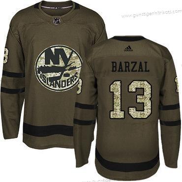 Adidas Herren New York Islanders #13 Mathew Barzal Salute to Service Strickerei NHL Trikots – Grün