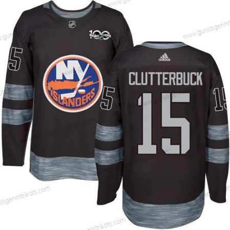 Adidas Herren New York Islanders #15 Cal Clutterbuck 1917-2017 100th Jahrestag Strickerei NHL Trikots – Schwarz