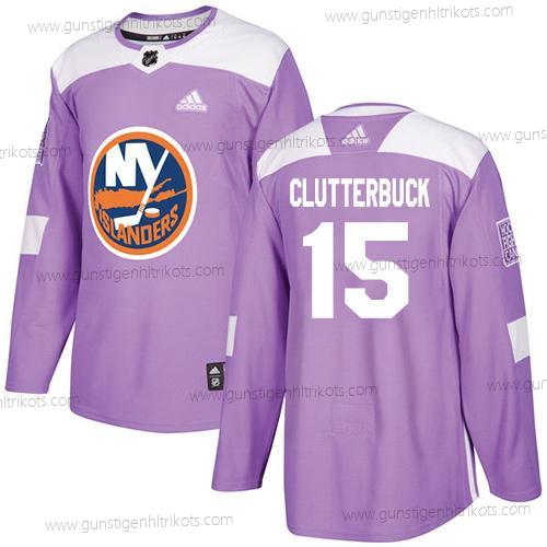 Adidas Herren New York Islanders #15 Cal Clutterbuck Authentisch Bekämpft Krebs Strickerei NHL Trikots – Lila