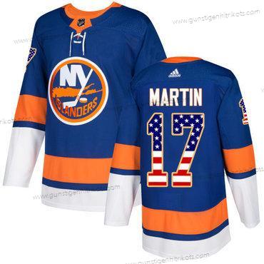 Adidas Herren New York Islanders #17 Matt Martin Royal Heimtrikots Authentisch USA Flag Strickerei NHL Trikots – Blau