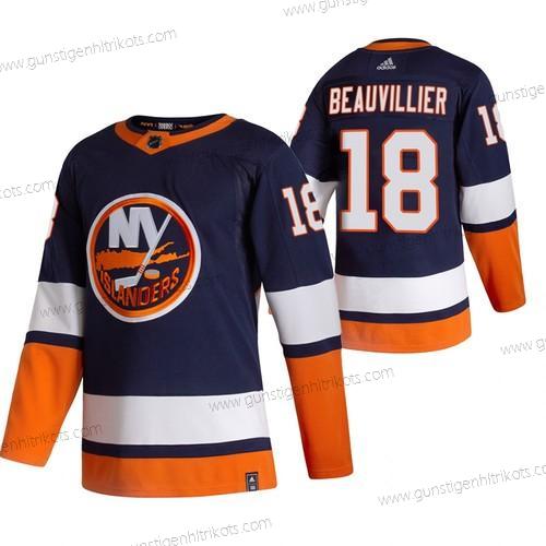 Adidas Herren New York Islanders #18 Anthony Beauvillier 2020-21 Rückseite Retro ersatzweise NHL Trikots – Marineblau Blau