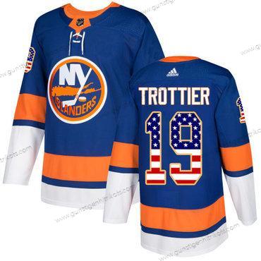 Adidas Herren New York Islanders #19 Bryan Trottier Royal Heimtrikots Authentisch USA Flag Strickerei NHL Trikots – Blau