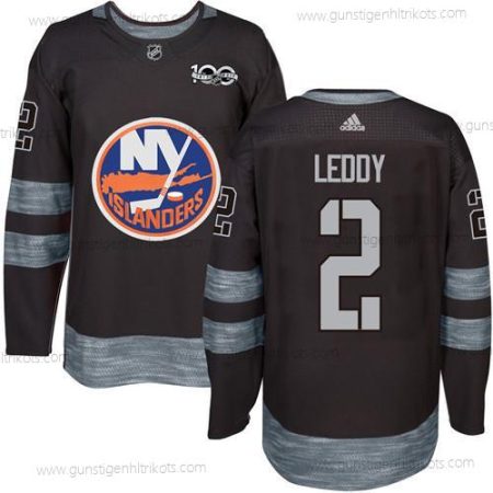 Adidas Herren New York Islanders #2 Nick Leddy 1917-2017 100th Jahrestag Strickerei NHL Trikots – Schwarz