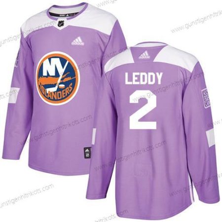 Adidas Herren New York Islanders #2 Nick Leddy Authentisch Bekämpft Krebs Strickerei NHL Trikots – Lila