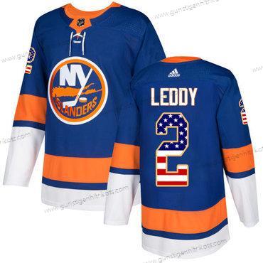 Adidas Herren New York Islanders #2 Nick Leddy Royal Heimtrikots Authentisch USA Flag Strickerei NHL Trikots – Blau