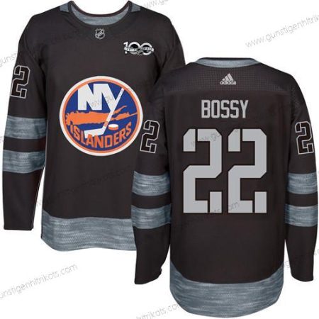 Adidas Herren New York Islanders #22 Mike Bossy 1917-2017 100th Jahrestag Strickerei NHL Trikots – Schwarz